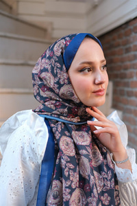 Gül Desen Soft Şal Koyu Lacivert