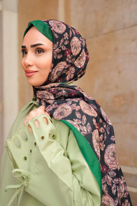 Gül Desen Soft Şal Koyu Yeşil