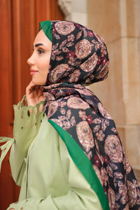 Gül Desen Soft Şal Koyu Yeşil