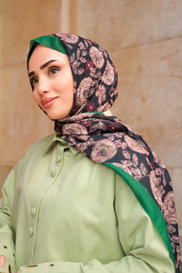 Gül Desen Soft Şal Koyu Yeşil