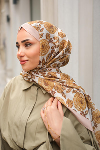 Gül Desen Soft Şal Krem