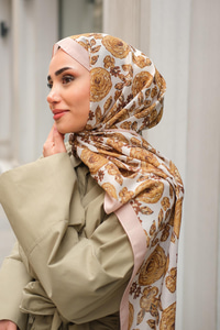 Gül Desen Soft Şal Krem