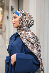 Gül Desen Soft Şal Mavi