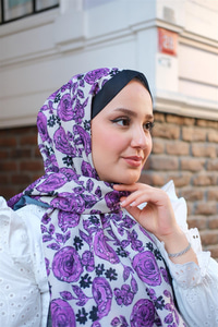 Gül Desen Soft Şal Mor