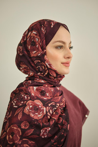 Gül Desen Soft Şal Mürdüm