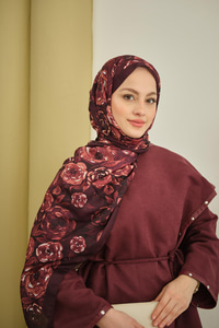 Gül Desen Soft Şal Mürdüm