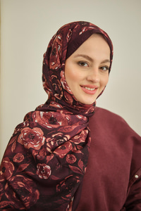 Gül Desen Soft Şal Mürdüm