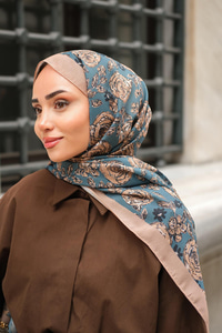 Gül Desen Soft Şal Petrol Yeşil