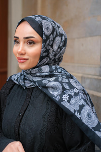 Gül Desen Soft Şal Siyah