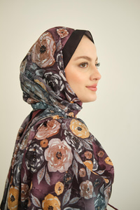 Gül Desen Soft Şal Siyah