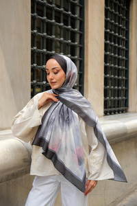 Gül Desen Soft Şal Siyah