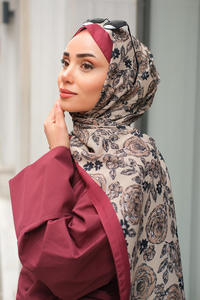 Gül Desen Soft Şal Sütlü Kahve