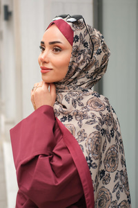 Gül Desen Soft Şal Sütlü Kahve