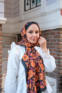 Gül Desen Soft Şal turuncu-mor