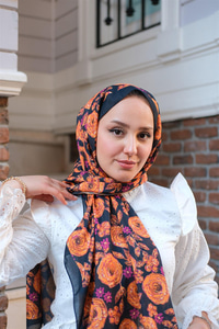 Gül Desen Soft Şal turuncu-mor