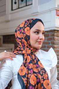 Gül Desen Soft Şal turuncu-mor