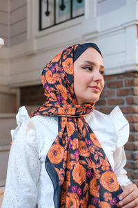 Gül Desen Soft Şal turuncu-mor