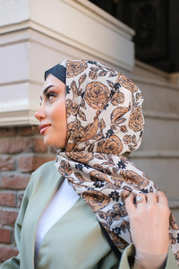 Gül Desen Soft Şal Vizon