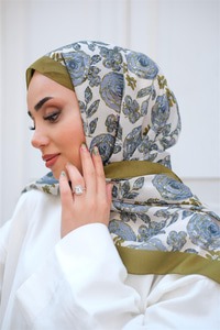 Gül Desen Soft Şal Yağ Yeşil