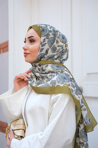 Gül Desen Soft Şal Yağ Yeşil