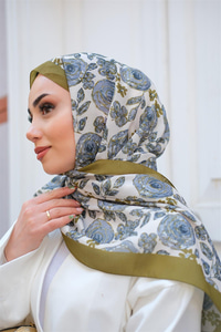 Gül Desen Soft Şal Yağ Yeşil