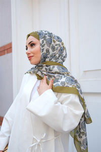 Gül Desen Soft Şal Yağ Yeşil