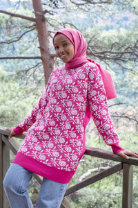 Uygun Fiyatlı GUL DESEN TRIKO TUNIK FUSYA | Loccomoda.com 