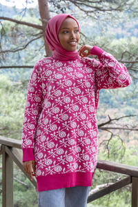 Uygun Fiyatlı GUL DESEN TRIKO TUNIK FUSYA | Loccomoda.com 