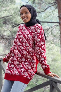Uygun Fiyatlı GUL DESEN TRIKO TUNIK KIRMIZI | Loccomoda.com 