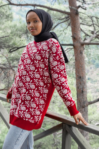 Uygun Fiyatlı GUL DESEN TRIKO TUNIK KIRMIZI | Loccomoda.com 