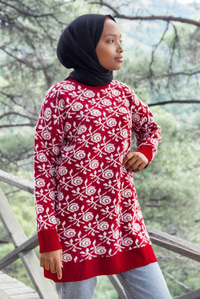 Uygun Fiyatlı GUL DESEN TRIKO TUNIK KIRMIZI | Loccomoda.com 