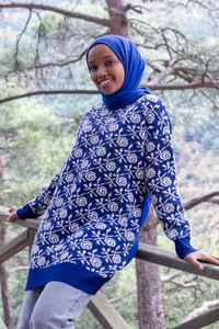 Uygun Fiyatlı GUL DESEN TRIKO TUNIK SAX MAVI | Loccomoda.com 