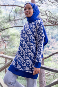 Uygun Fiyatlı GUL DESEN TRIKO TUNIK SAX MAVI | Loccomoda.com 