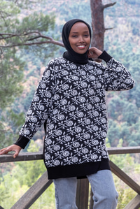 Uygun Fiyatlı GUL DESEN TRIKO TUNIK SIYAH | Loccomoda.com 