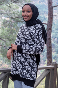 Uygun Fiyatlı GUL DESEN TRIKO TUNIK SIYAH | Loccomoda.com 