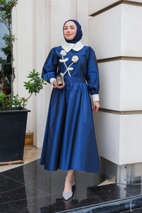 Gül Detay Nakışlı İkili Takım Lacivert