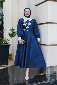 Gül Detay Nakışlı İkili Takım Lacivert