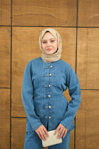 Gümüş Düğme Detaylı Takım Buz Mavi