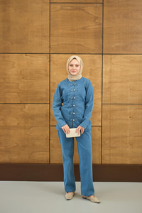 Gümüş Düğme Detaylı Takım Buz Mavi