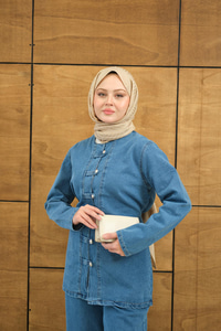 Gümüş Düğme Detaylı Takım Buz Mavi