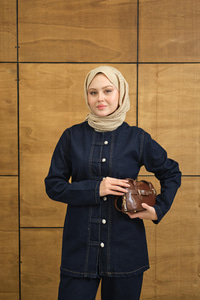 Gümüş Düğme Detaylı Takım Lacivert