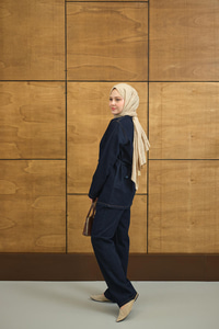 Gümüş Düğme Detaylı Takım Lacivert