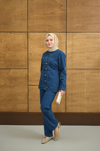 Gümüş Düğme Detaylı Takım Mavi