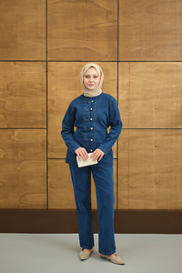 Gümüş Düğme Detaylı Takım Mavi