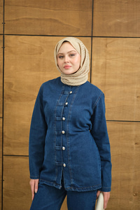 Gümüş Düğme Detaylı Takım Mavi