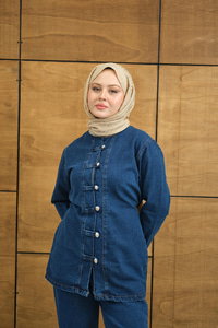 Gümüş Düğme Detaylı Takım Mavi