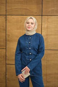 Gümüş Düğme Detaylı Takım Mavi