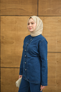 Gümüş Düğme Detaylı Takım Mavi