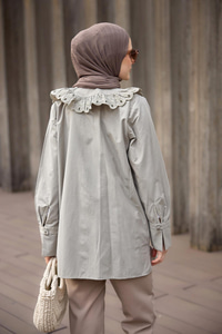 Güpür  Detaylı Gömlek Küf Yeşil