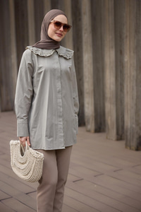 Güpür  Detaylı Gömlek Küf Yeşil